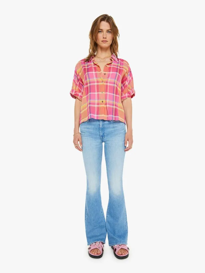 Women Shirts Mother Denim Teddy Shirt Coral Blaze