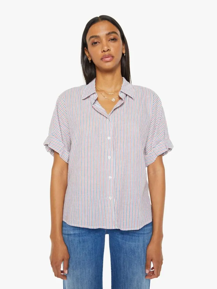 Women Shirts Mother Denim Teddy Shirt Firework Stripe
