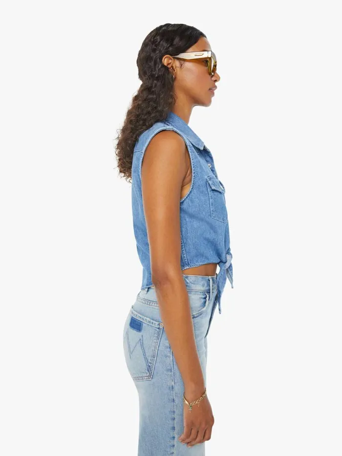 Women Shirts Mother Denim The Sleeveless Knotted Exes Blue medium