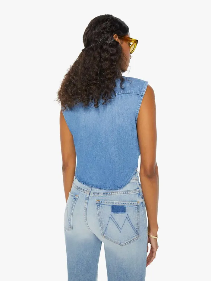 Women Shirts Mother Denim The Sleeveless Knotted Exes Blue medium
