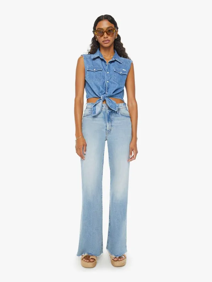 Women Shirts Mother Denim The Sleeveless Knotted Exes Blue medium
