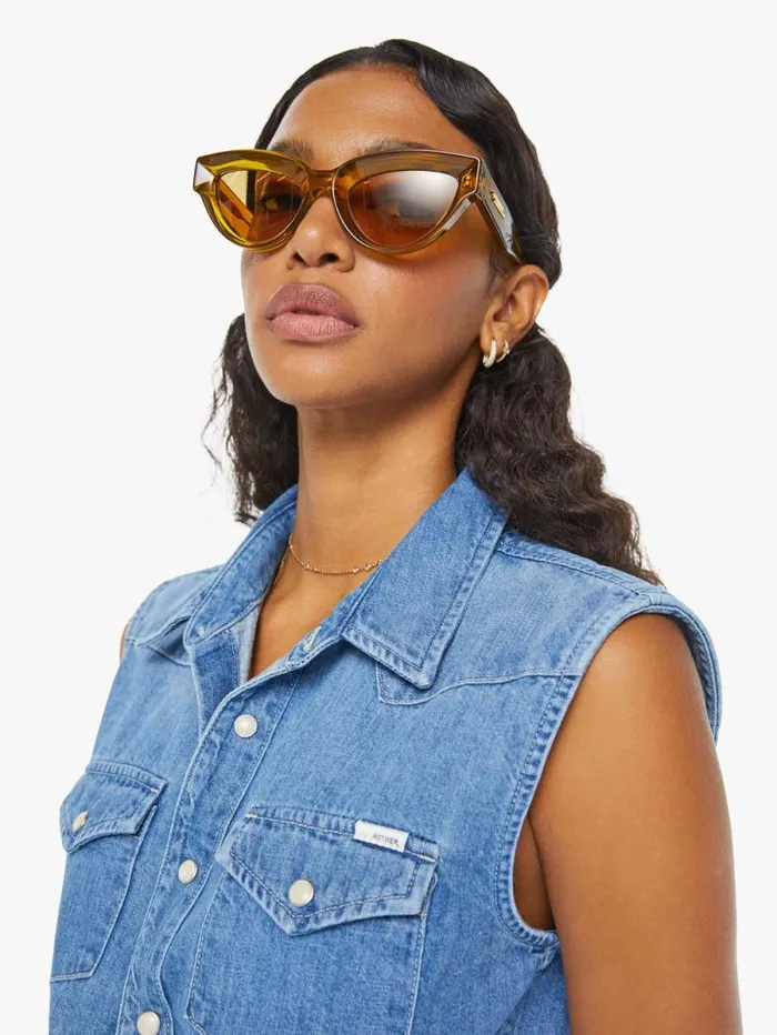 Women Shirts Mother Denim The Sleeveless Knotted Exes Blue medium