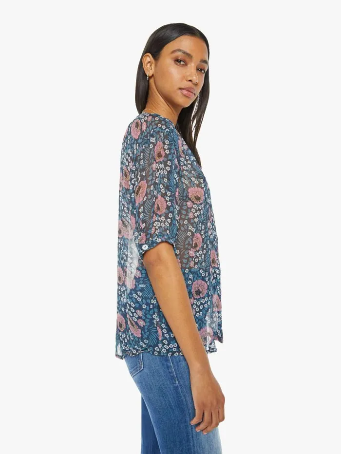 Women Shirts Mother Denim Violet Top Vintage Flowers Indigo