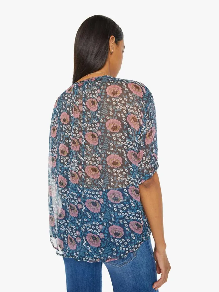 Women Shirts Mother Denim Violet Top Vintage Flowers Indigo