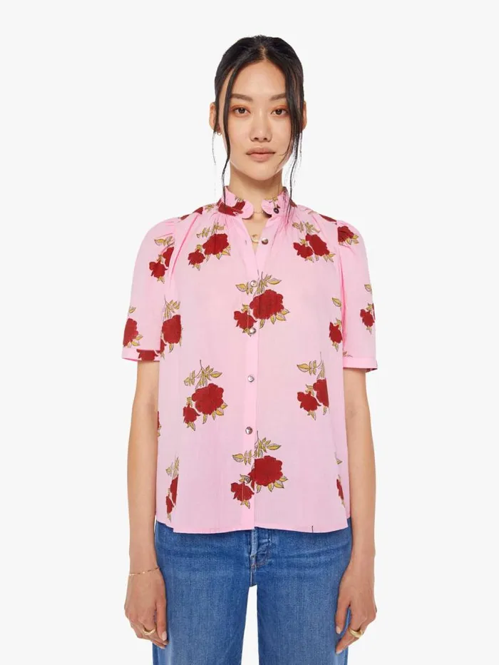 Women Shirts Mother Denim Winnie Shirt Pink Ruby
