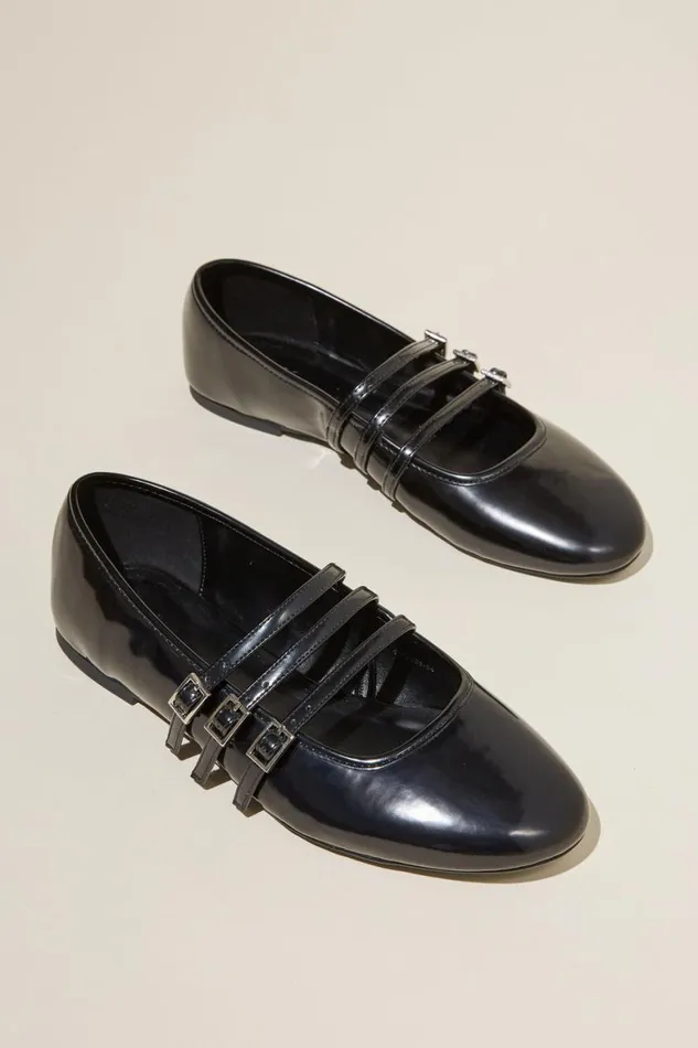 Women Shoes and Slippers Cotton On Amy Round Strappy Ballet Black Patent