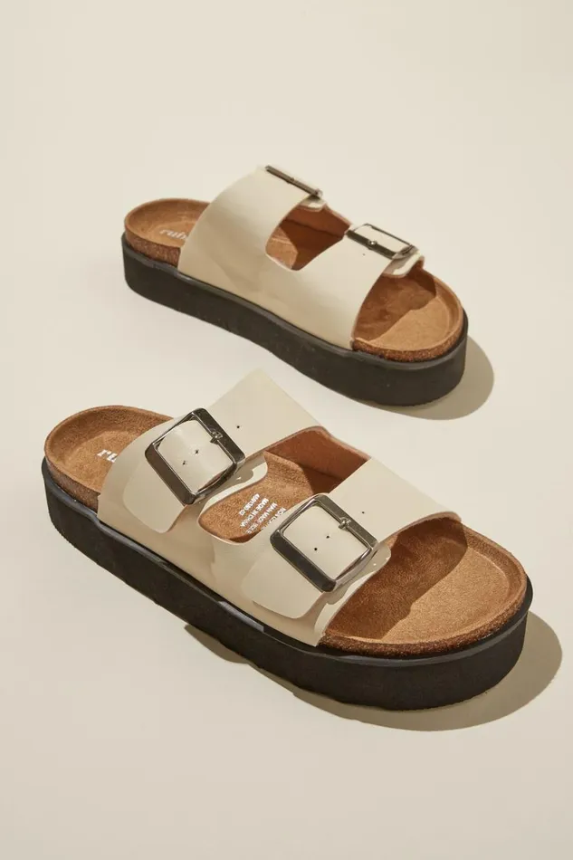 Women Shoes and Slippers Cotton On Rex Flatform Buckle Slide Ecru Smooth