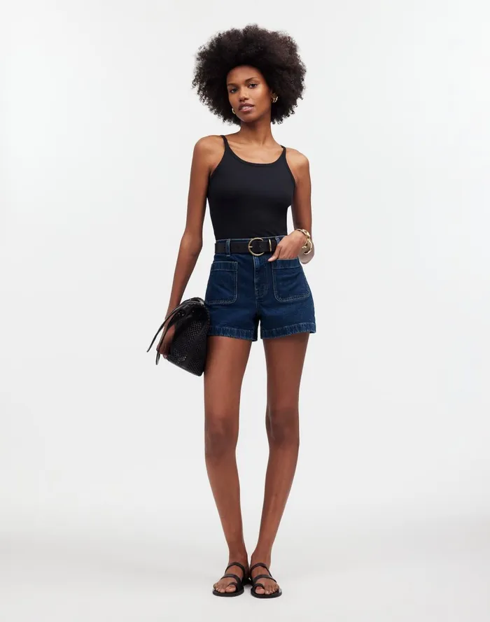 Women Shorts Madewell The Denim Emmett Short Patch Pocket Edition Stonegrove Wash