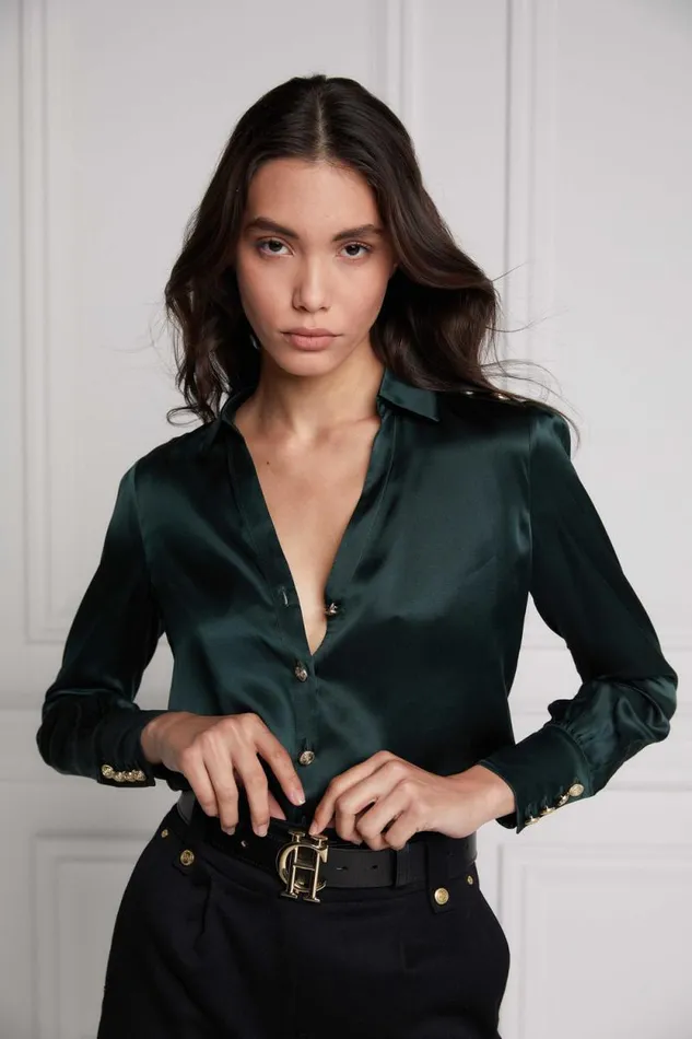 Women Silk VNeck Blouse Emerald Holland Cooper Shirts and Blouses Women Silk VNeck Blouse Emerald Holland Cooper Shirts and Blouses