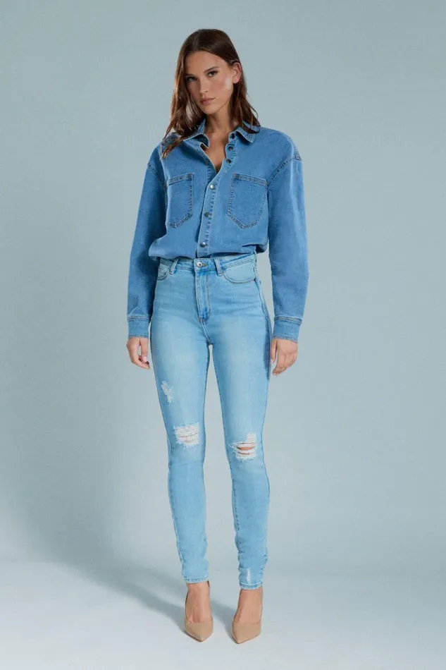 Women Skinny Jean Bardot Khloe Super High Tall Jeans In Mid Blue Mid Blue