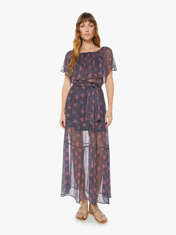 Women Skirts and Dresses Mother Denim Naomi Dress W Sash Snowflake Print Aubergine