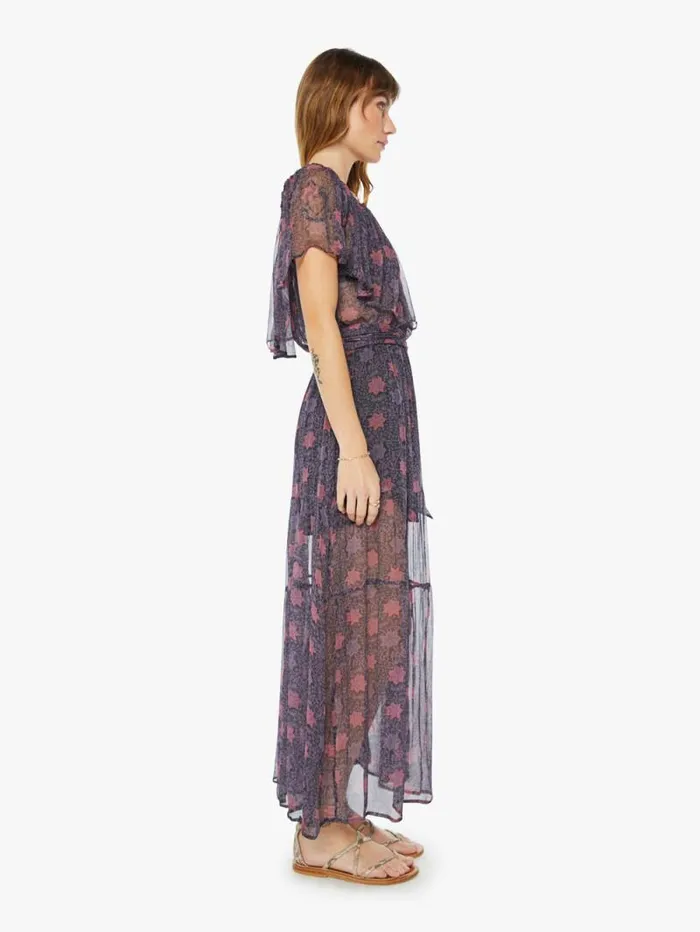 Women Skirts and Dresses Mother Denim Naomi Dress W Sash Snowflake Print Aubergine