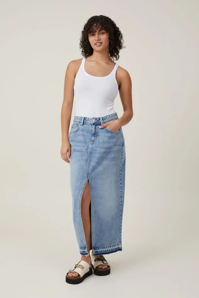 Women Skirts and Shorts Cotton On Bailey Denim Maxi Skirt Bells Blue