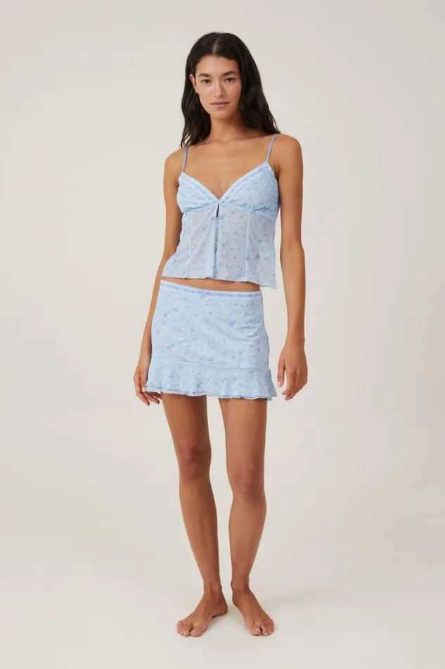Women Skirts Cotton On Mesh Frill Hem Skirt Follie Floral Ice Water