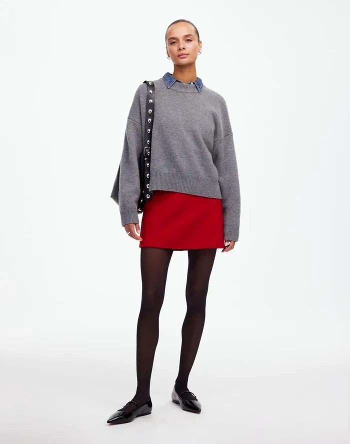 Women Skirts Madewell DoubleFaced Mini Skirt In Wool Blend Bright Cherry
