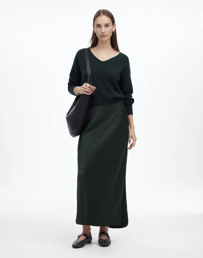 Women Skirts Madewell Satin Maxi Slip Skirt Luxury Forest