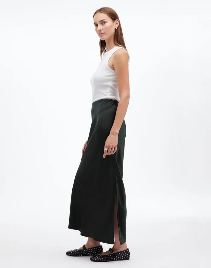 Women Skirts Madewell Satin Maxi Slip Skirt Luxury Forest