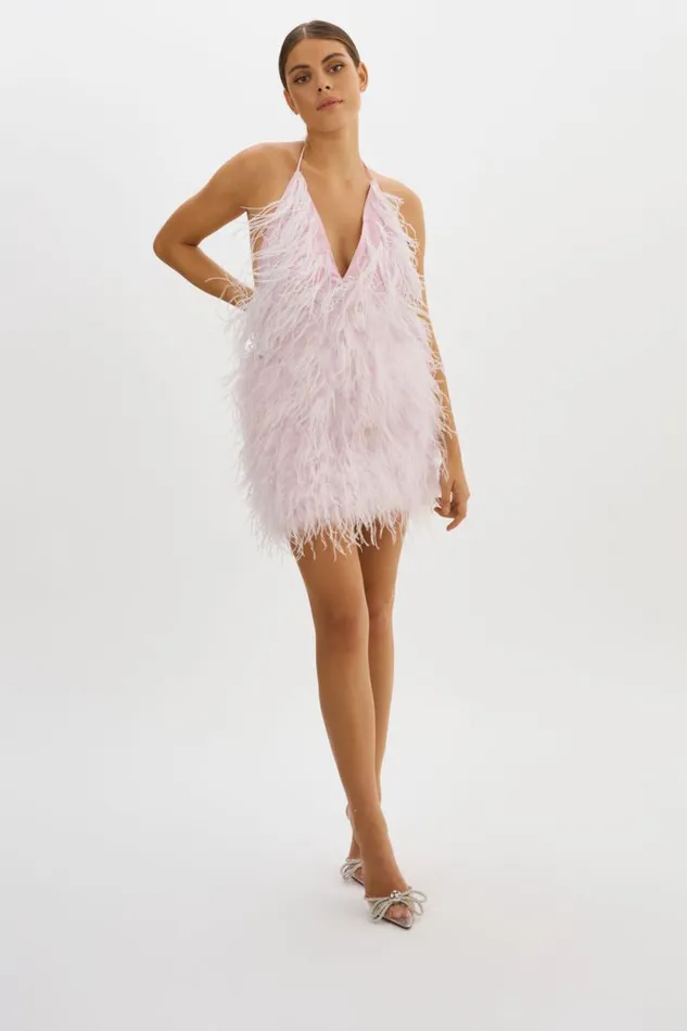 Women SOLVEIG Feather Dress Pink Parasol LAMARQUE Dresses