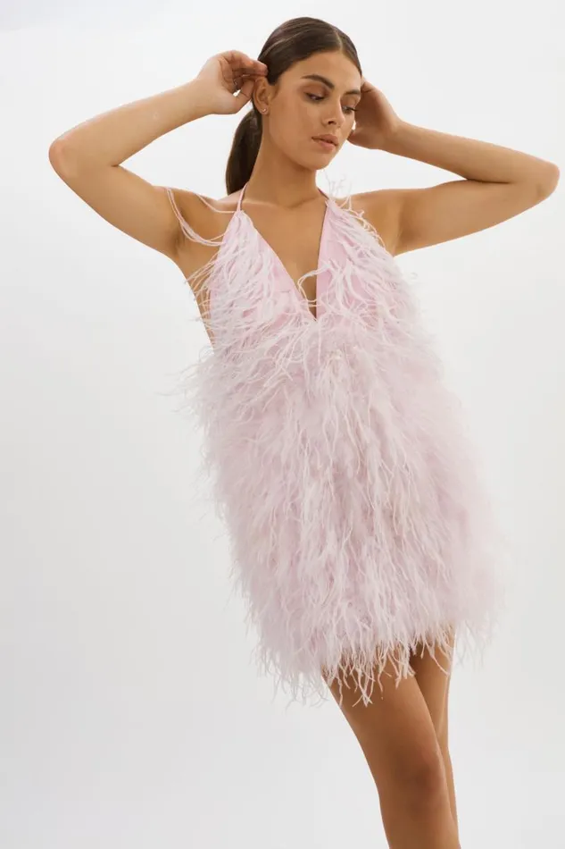 Women SOLVEIG Feather Dress Pink Parasol LAMARQUE Dresses Women SOLVEIG Feather Dress Pink Parasol LAMARQUE Dresses