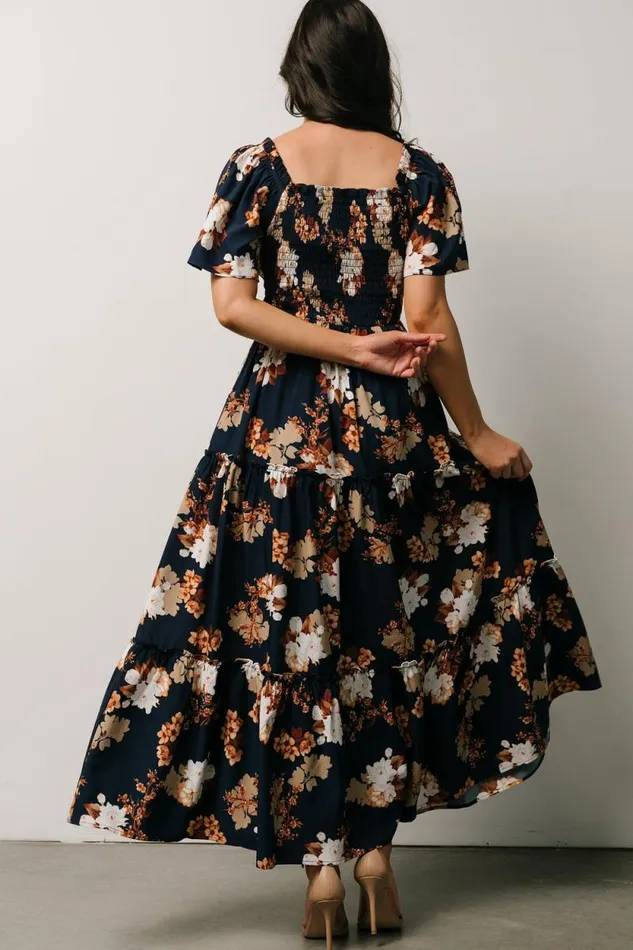 Women Southampton Smocked Maxi Dress Navy Multi Floral Baltic Born Bump Friendly Women Southampton Smocked Maxi Dress Navy Multi Floral Baltic Born Bump Friendly