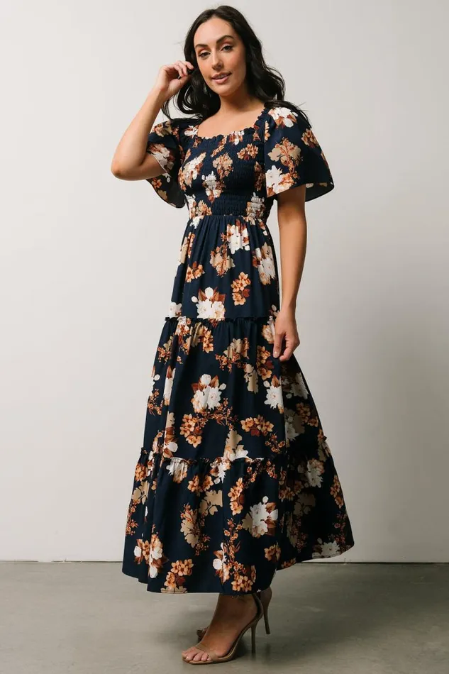 Women Southampton Smocked Maxi Dress Navy Multi Floral Baltic Born Bump Friendly Women Southampton Smocked Maxi Dress Navy Multi Floral Baltic Born Bump Friendly