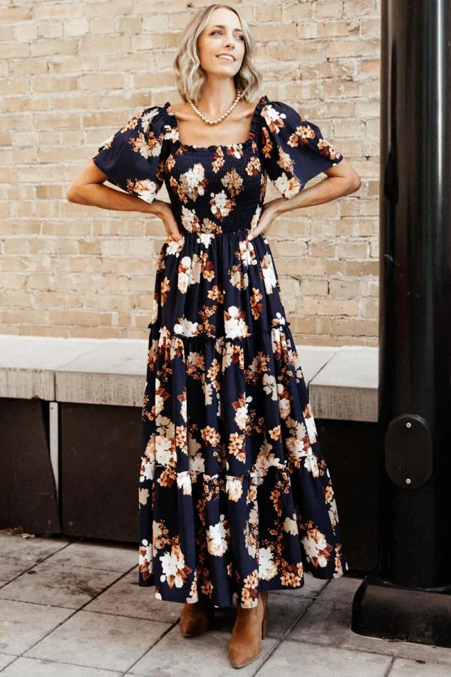 Women Southampton Smocked Maxi Dress Navy Multi Floral Baltic Born Bump Friendly Women Southampton Smocked Maxi Dress Navy Multi Floral Baltic Born Bump Friendly