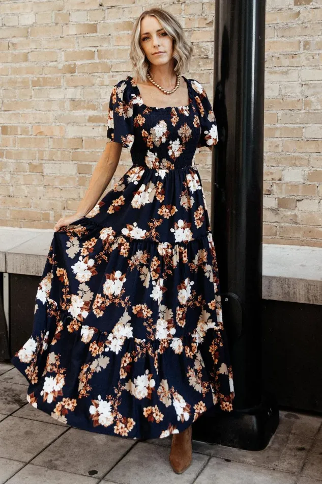 Women Southampton Smocked Maxi Dress Navy Multi Floral Baltic Born Bump Friendly Women Southampton Smocked Maxi Dress Navy Multi Floral Baltic Born Bump Friendly