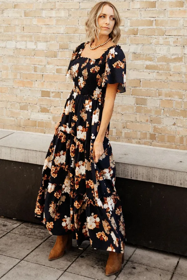 Women Southampton Smocked Maxi Dress Navy Multi Floral Baltic Born Bump Friendly Women Southampton Smocked Maxi Dress Navy Multi Floral Baltic Born Bump Friendly