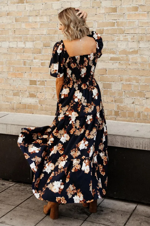 Women Southampton Smocked Maxi Dress Navy Multi Floral Baltic Born Bump Friendly Women Southampton Smocked Maxi Dress Navy Multi Floral Baltic Born Bump Friendly