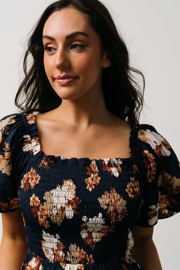 Women Southampton Smocked Maxi Dress Navy Multi Floral Baltic Born Bump Friendly Women Southampton Smocked Maxi Dress Navy Multi Floral Baltic Born Bump Friendly