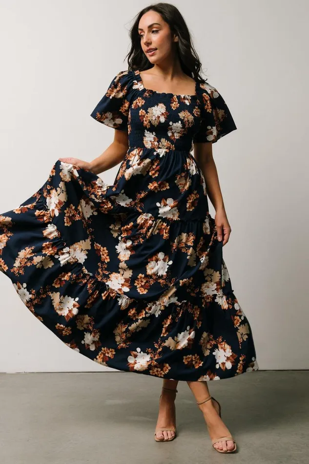 Women Southampton Smocked Maxi Dress Navy Multi Floral Baltic Born Bump Friendly Women Southampton Smocked Maxi Dress Navy Multi Floral Baltic Born Bump Friendly