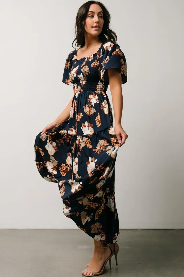 Women Southampton Smocked Maxi Dress Navy Multi Floral Baltic Born Bump Friendly Women Southampton Smocked Maxi Dress Navy Multi Floral Baltic Born Bump Friendly