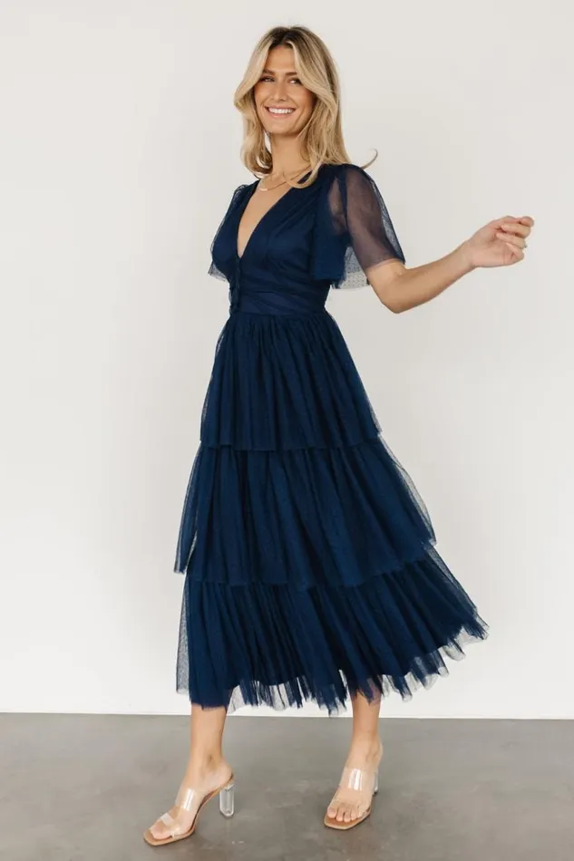 Women Starlet Tiered Maxi Dress Midnight Blue Baltic Born Tulle Styles