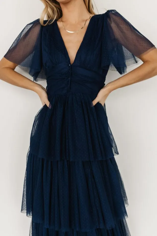 Women Starlet Tiered Maxi Dress Midnight Blue Baltic Born Tulle Styles Women Starlet Tiered Maxi Dress Midnight Blue Baltic Born Tulle Styles
