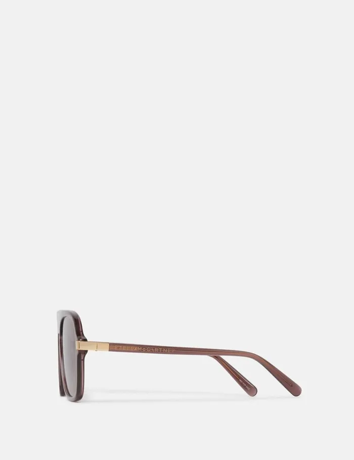 Women StraightEdge Sunglasses Glossy Dark Chocolate And Gold Stella McCartney Sunglasses