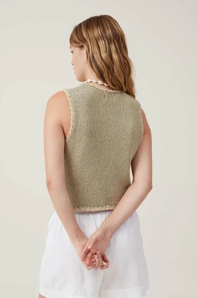 Women Sweaters and Cardigans Cotton On Boucle Blanket Stitch Vest Desert Sageshortbread