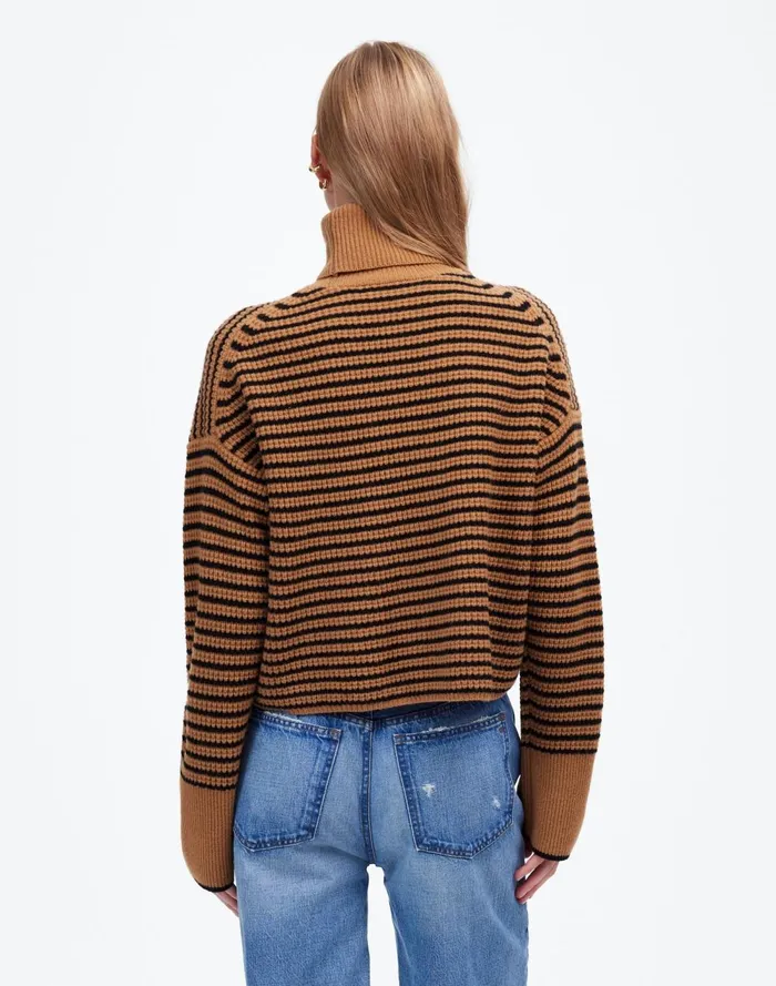 Women Sweaters Madewell Wool WaffleKnit Turtleneck In Stripe Hthr Caramel Stripe
