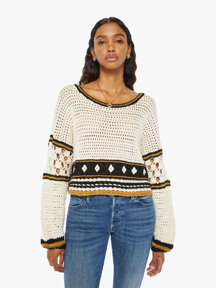 Women Sweaters Mother Denim The Bell Sleeve Pull Over Brown