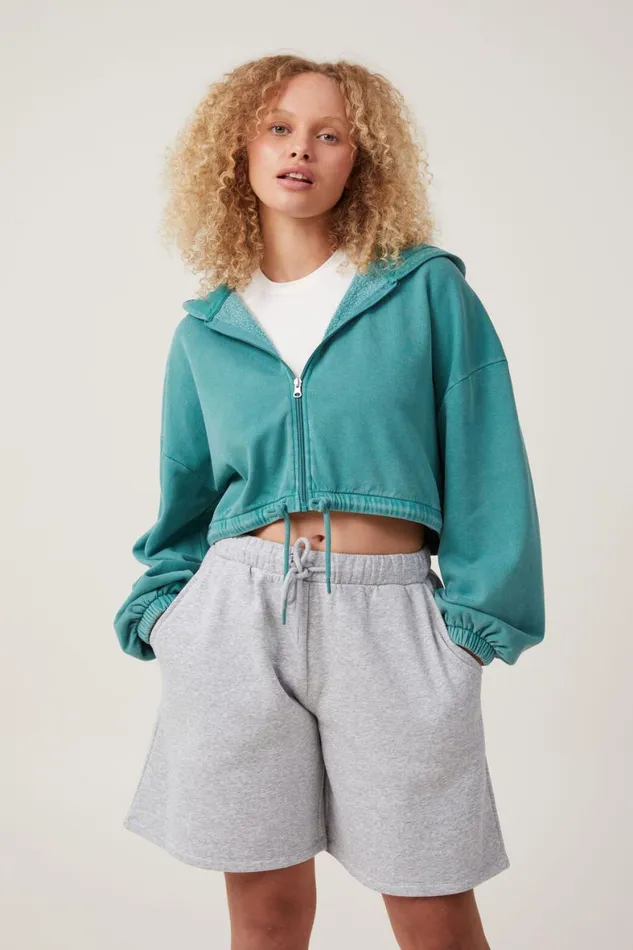Women Sweats and Hoodies Cotton On Fleece Lounge Cropped Hoodie College Lawn