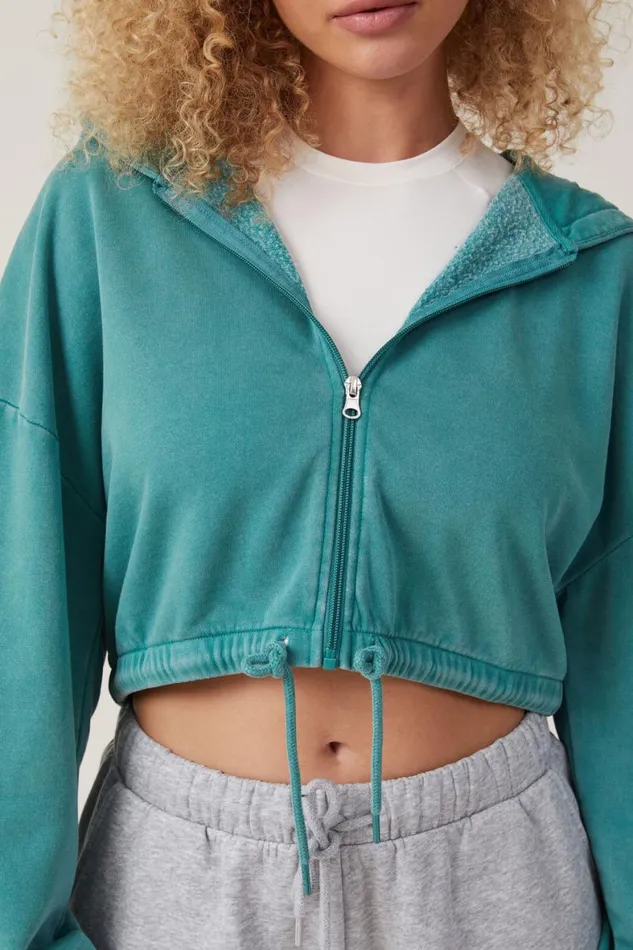 Women Sweats and Hoodies Cotton On Fleece Lounge Cropped Hoodie College Lawn