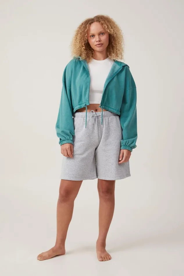 Women Sweats and Hoodies Cotton On Fleece Lounge Cropped Hoodie College Lawn