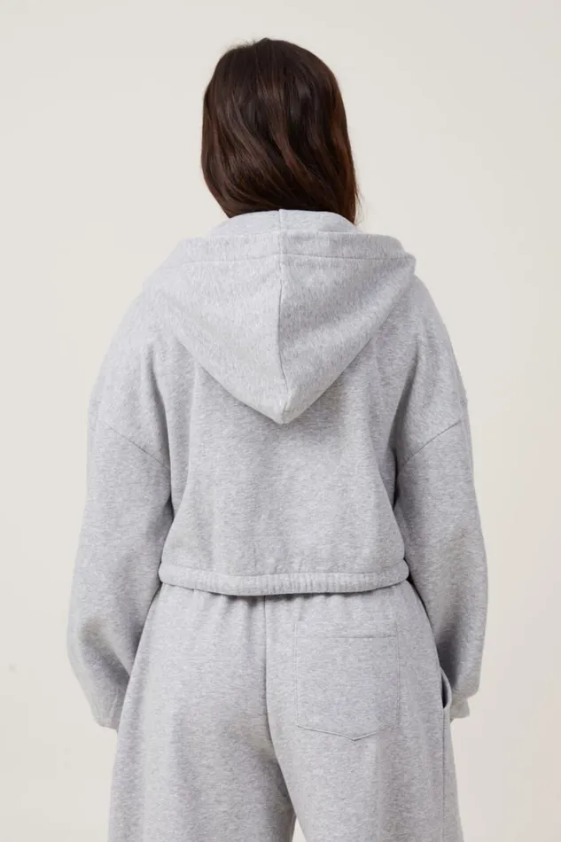 Women Sweats and Hoodies Cotton On Fleece Lounge Cropped Hoodie Mid Grey Marle