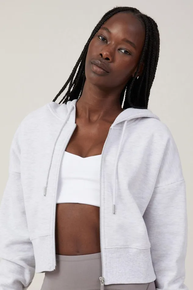 Women Sweats and Hoodies Cotton On Plush Essential Graphic Cropped Zip Through Cherry Dreamlcn Amber Vittoria