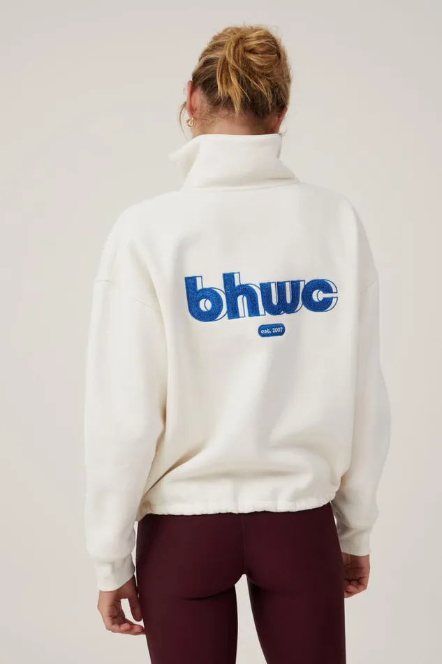 Women Sweats and Hoodies Cotton On Plush Essential Graphic Half Zip Jumper Coconut Milkbhwc Daphne
