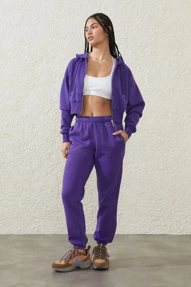 Women Sweats and Hoodies Cotton On Plush Essential Gym Trackpant Washed Royal Purple