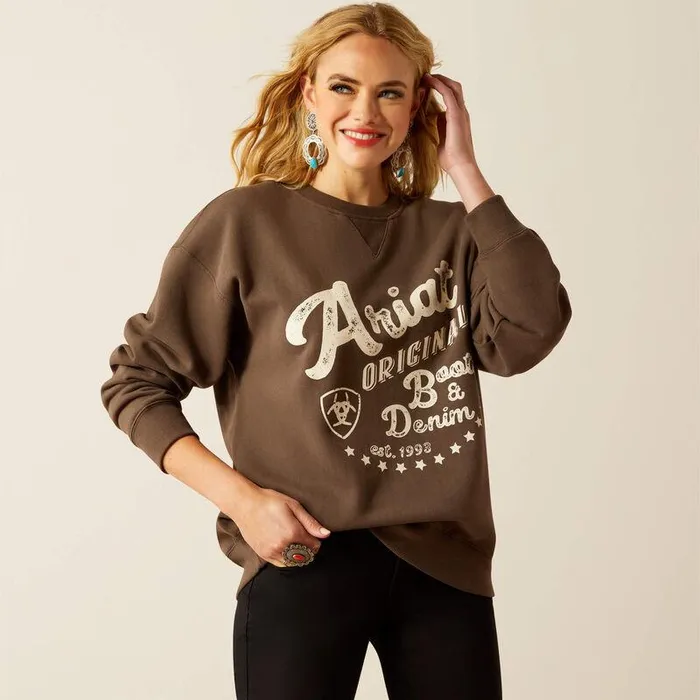 Women Sweatshirts and Hoodies Ariat Oversized Crew Sweatshirt Banyan Bark