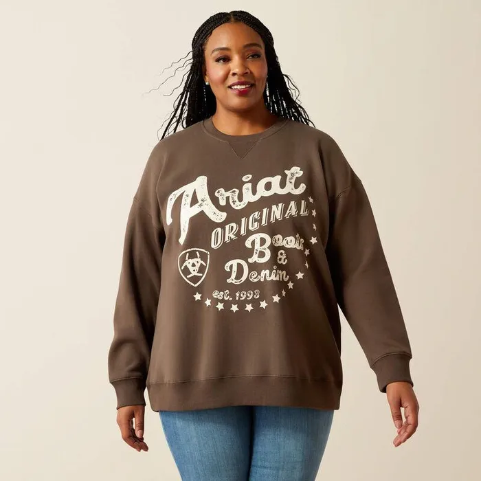 Women Sweatshirts and Hoodies Ariat Oversized Crew Sweatshirt Banyan Bark