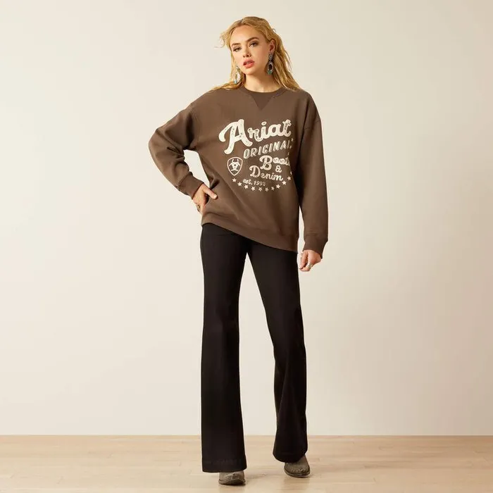 Women Sweatshirts and Hoodies Ariat Oversized Crew Sweatshirt Banyan Bark