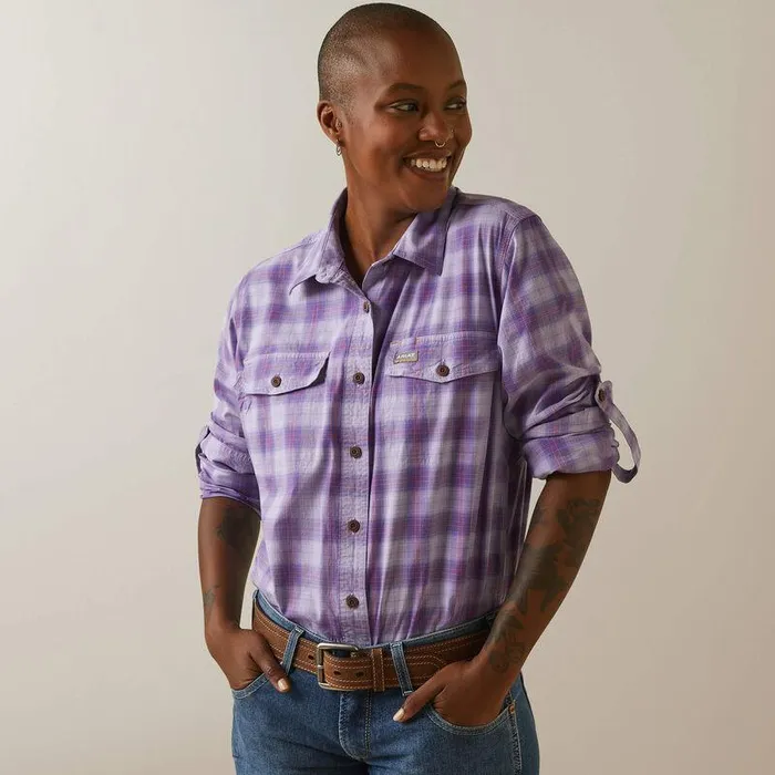 Women TShirts and Tops Ariat Rebar Made Tough DuraStretch Work Shirt Lavendar Plaid
