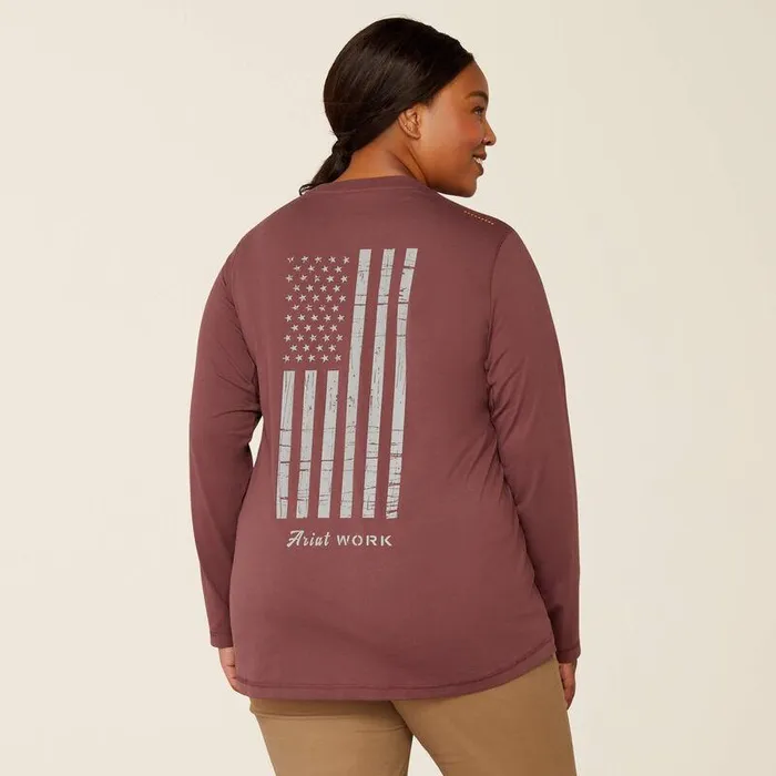 Women TShirts and Tops Ariat Rebar Workman Reflective Flag TShirt Catawba Grape Women TShirts and Tops Ariat Rebar Workman Reflective Flag TShirt Catawba Grape